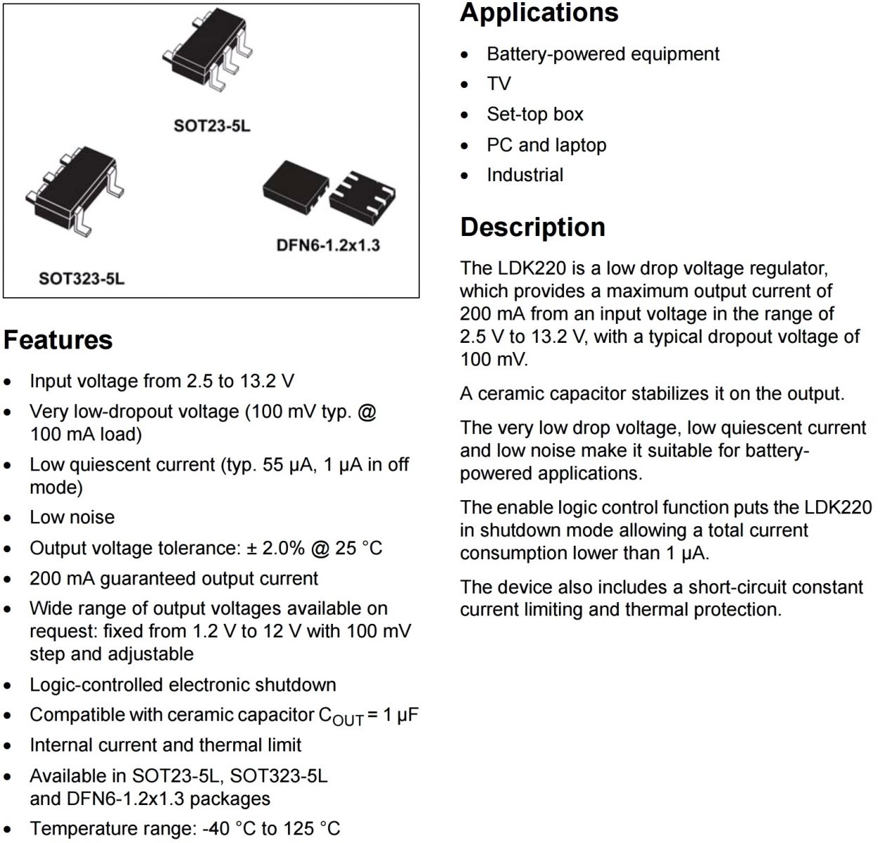 מייצב מתח LDO STMICROELECTRONICS LDK220